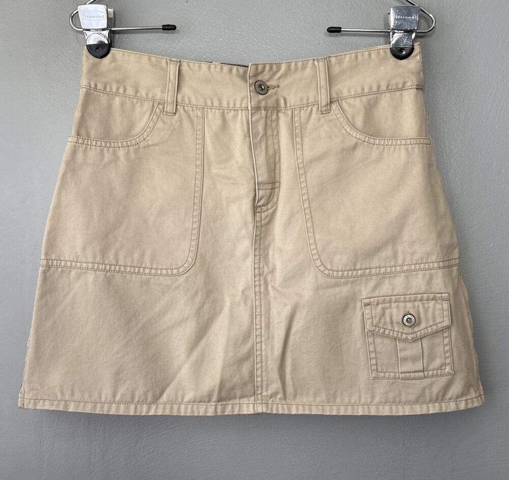 Y2K Khaki Cargo Mini Skirt Juniors Size 7 Outdoors Utility Casual Gorpcore 2000s